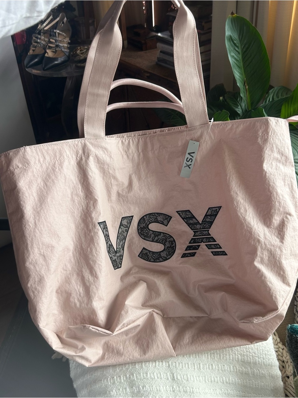 NWT VSX Pale Pink Oversized Tote with Black Logo